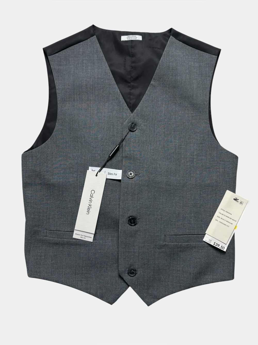 NWT Calvin Klein Boys Slim Fit Oxford Grey Heather Suit Vest M 10/12
